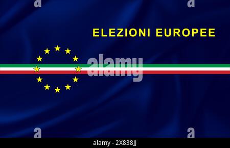 European elections, the stars and colors of the European flag with banner of Italy, with the text on the European elections. Italian flag, vote at the Stock Photo