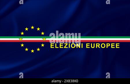European elections, the stars and colors of the European flag with banner of Italy, with the text on the European elections. Italian flag, vote at the Stock Photo