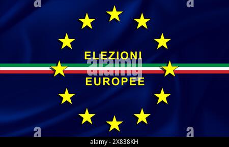 European elections, the stars and colors of the European flag with banner of Italy, with the text on the European elections. Italian flag, vote at the Stock Photo