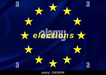 European elections, the stars and colors of the European flag with the text elections in the middle, the European flag in illustrated graphic form, vo Stock Photo
