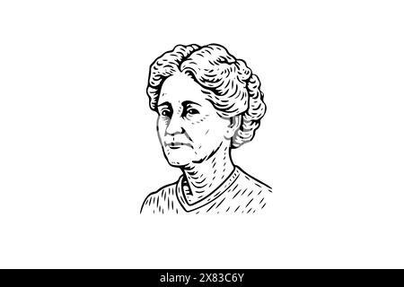 Vintage Grandma Portrait: Hand-Drawn Vector Illustration of an Elderly Woman. Stock Vector