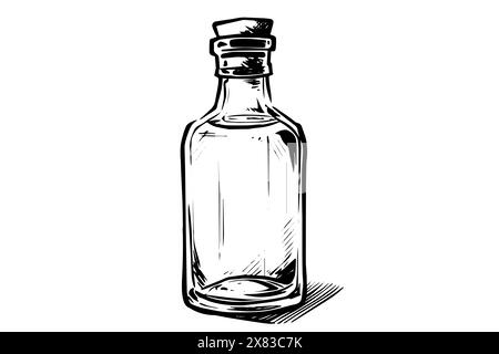 Vintage glass milk bottle woodcut engraved vector sketch. Stock Vector