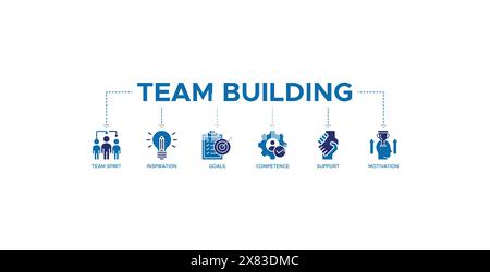 Team building building banner web icon vector illustration concept with icons of team spirit, inspiration, goals, competence, support, and motivation Stock Vector