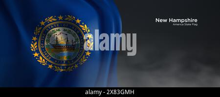 Flag of the State of New Hampshire. American state flag on a dark background. Stock Photo