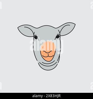 Sheep Head From Front. Cartoon Style. Vector Stock Vector