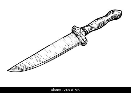 Vintage Dagger or Sword: Hand-Drawn Vector Illustration in Medieval Engraved Style. Stock Vector