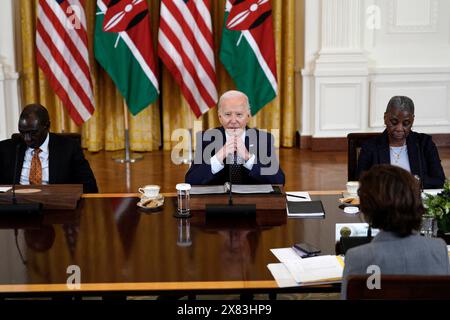 Washington, Vereinigte Staaten. 22nd May, 2024. United States President Joe Biden participates in an engagement with President William Ruto of Kenya and business leaders in the East Room at the White House in Washington on May 22, 2024. Credit: Yuri Gripas/Pool via CNP/dpa/Alamy Live News Stock Photo