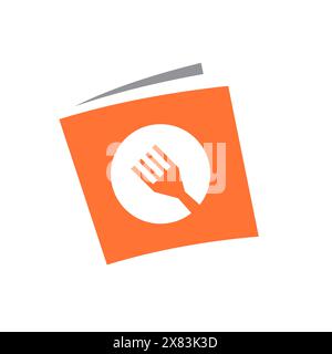 Recipe book, book with fork symbol, vector logo design Stock Vector