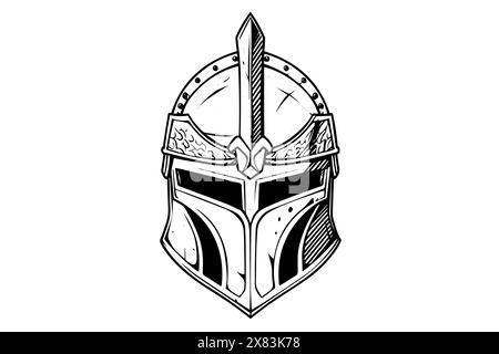 Knight helmet hand drawn ink sketch. Engraved style vector illustration. Stock Vector