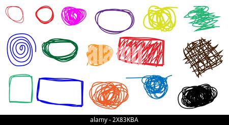 Hand drawn different shapes. Colorful tangled backdrops doodles for artwork elements for design. Stock Vector