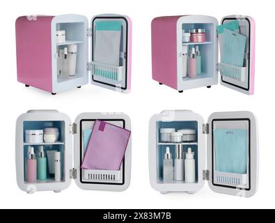 Set of mini refrigerators isolated on white Stock Photo