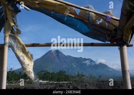 Mount Merapi, a cone-shaped and most active type of volcano in ...