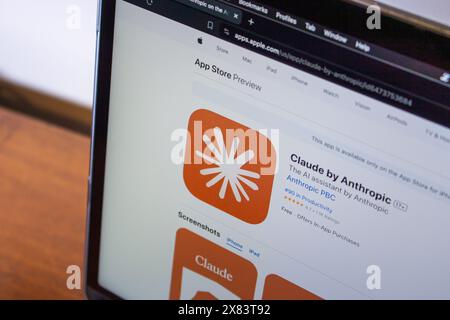 Claude app seen in an App Store. Claude by Anthropic is an AI-powered chatbot app that engages in natural conversations and assists with daily tasks. Stock Photo