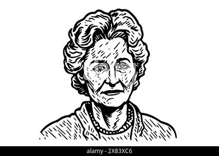 Vintage Grandma Portrait: Hand-Drawn Vector Illustration of an Elderly Woman. Stock Vector