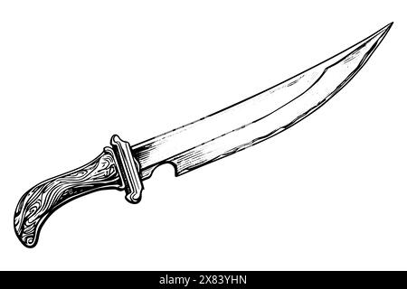 Vintage Dagger or Sword: Hand-Drawn Vector Illustration in Medieval Engraved Style. Stock Vector