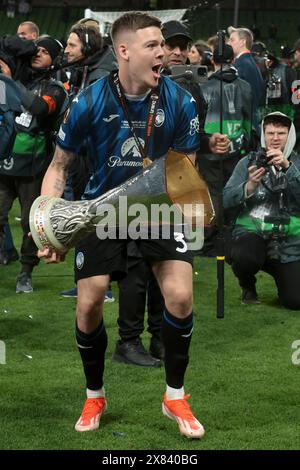 Dublin, Irlande. 22nd May, 2024. Emil Holm of Atalanta celebrates the victory following the UEFA Europa League, Final football match between Atalanta BC and Bayer Leverkusen on May 22, 2024 at Aviva stadium in Dublin, Ireland - Photo Jean Catuffe/DPPI Credit: DPPI Media/Alamy Live News Stock Photo