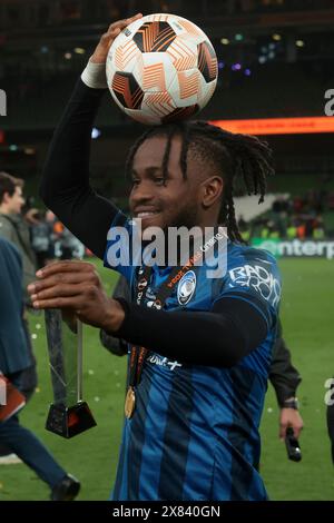 Dublin, Irlande. 22nd May, 2024. Ademola Lookman of Atalanta celebrates the victory following the UEFA Europa League, Final football match between Atalanta BC and Bayer Leverkusen on May 22, 2024 at Aviva stadium in Dublin, Ireland - Photo Jean Catuffe/DPPI Credit: DPPI Media/Alamy Live News Stock Photo