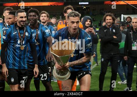 Dublin, Irlande. 22nd May, 2024. Gianluca Scamacca of Atalanta celebrates the victory following the UEFA Europa League, Final football match between Atalanta BC and Bayer Leverkusen on May 22, 2024 at Aviva stadium in Dublin, Ireland - Photo Jean Catuffe/DPPI Credit: DPPI Media/Alamy Live News Stock Photo