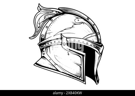 Knight helmet hand drawn ink sketch. Engraved style vector illustration. Stock Vector