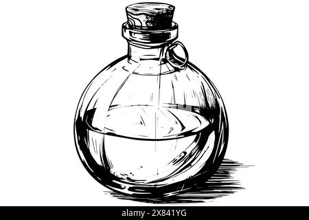 Vintage glass milk bottle woodcut engraved vector sketch. Stock Vector