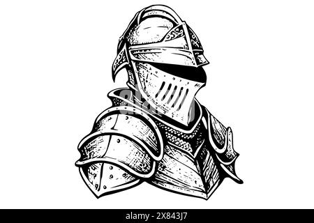 Armour helmet hand drawn ink sketch. Engraved style vector illustration. Stock Vector