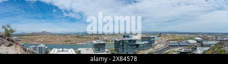 Tempe, Arizona, USA - 3.23.2024: Areal view of the Arizona State University with Scottsdale across the Salt River. Stock Photo