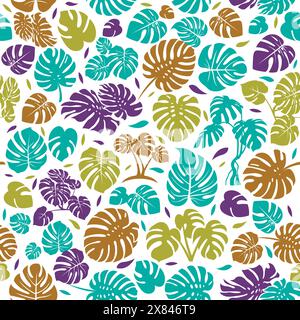 Hand drawn colorful monstera seamless pattern Stock Vector