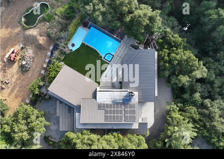 An aerial view of mansion house purchased by Los Angeles Dodgers player Shohei Ohtani, Wednesday, May 22, 2024, in La Canada Flintridge, Calif. The home was purchased through limited liability company Decopin LLC, the name of Ohtani's dog. Stock Photo