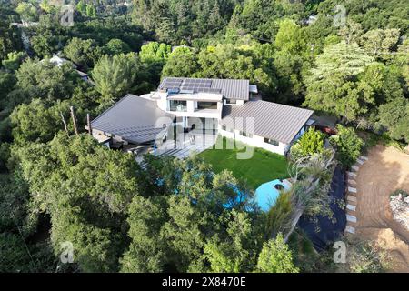 An aerial view of mansion house purchased by Los Angeles Dodgers player Shohei Ohtani, Wednesday, May 22, 2024, in La Canada Flintridge, Calif. The home was purchased through limited liability company Decopin LLC, the name of Ohtani's dog. Stock Photo