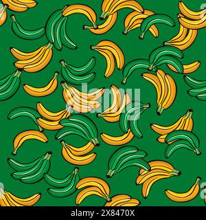 Hand drawing banana. Seamless vector pattern in sketch style Stock Vector