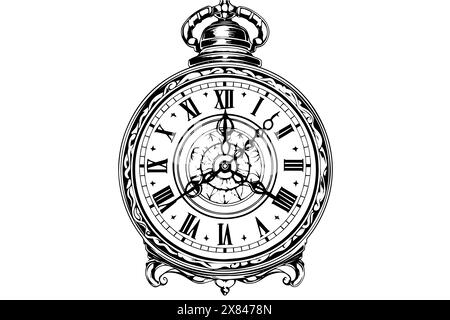 Vintage Pocket Watch: Hand-Drawn Vector Illustration of Antique Timepiece with Victorian Charm Stock Vector