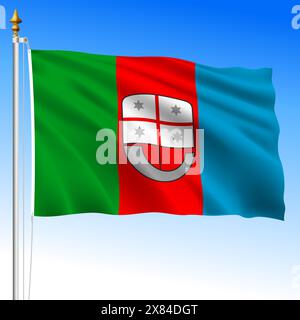 Liguria, waving flag of the region, Italian Republic, vector illustration Stock Vector