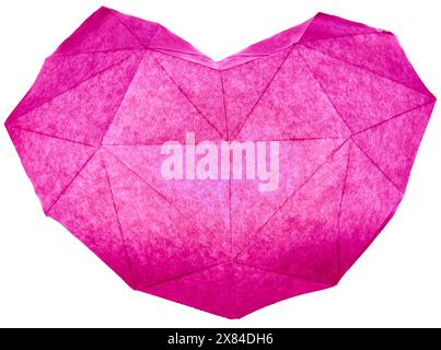 Pink origami heart lit from within like a lantern on a white background Stock Photo