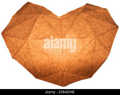 Origami orange heart illuminated from the inside like a lantern on a white background Stock Photo