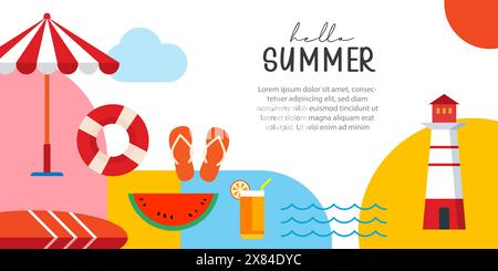 Hello summer poster and banners design. Summer with objects elements background. Stock Vector