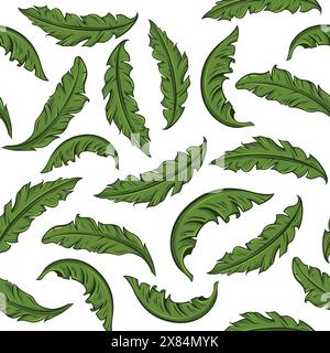 Green Banana Leaf Seamless Pattern, Banana Leaf Illustration Stock Vector