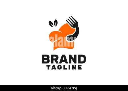 food logo template, a chef's hat as turban with a fork as motif and two leaves . Stock Vector
