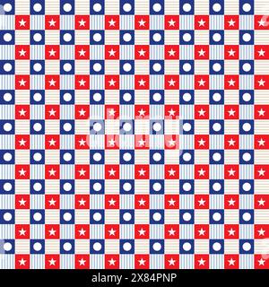Gingham Star and Circle Seamless Pattern. geometric pattern vector Stock Vector