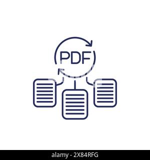 convert to PDF line icon with documents Stock Vector