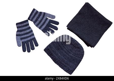 children's winter clothes on a white background Stock Photo