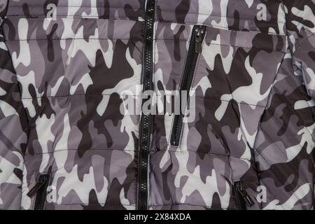 winter baby jacket closeup gray camouflage Stock Photo