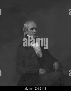 James Knox Polk, three-quarter length portrait, three-quarters to the right, seated. 14th Feb 1849. By Mathwe Brady. Daguerrotype. Stock Photo