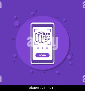 parcel QR code scanning with a phone vector icon Stock Vector