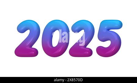 Happy New 2025 Year - Realistic 3D Render. Stunning Gradient Blue and Violet Numbers Made of High-Quality Plastic Balloons. Perfect for Celebrating Stock Vector