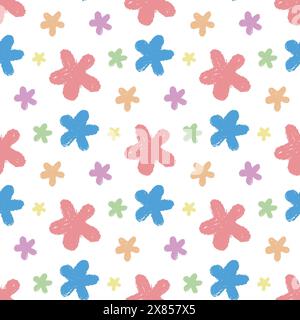 Crayon doodle flowers seamless pattern Stock Vector