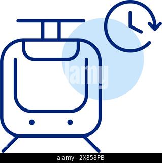 Tram and clock. Urban public rail transportation system. Pixel perfect, editable stroke icon Stock Vector