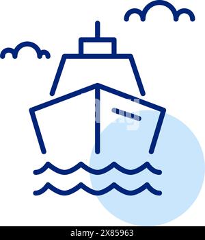 Tall ship, sea waves and clouds. Cruise, entertainment sailing and travel. Pixel perfect, editable stroke icon Stock Vector