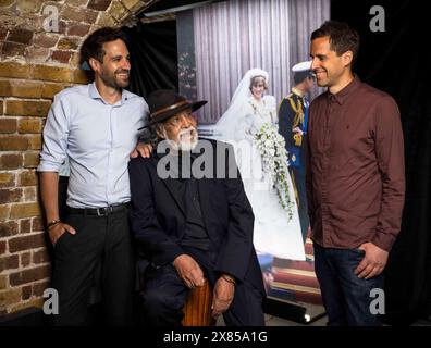 EDITORIAL USE ONLY (left to right) Photographers Samir Hussein, Anwar Hussein and Zak Hussein attend the launch of the Princess Diana: Accredited Access Exhibition, which is a collection of 75 life-size photographs of Diana, Princess of Wales taken by Anwar during his time as a Royal Photographer, before it opens to the public on Saturday, at Dockside Vaults, London. Picture date: Thursday May 23, 2024. Stock Photo