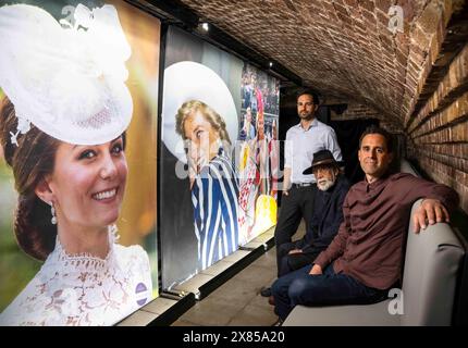 EDITORIAL USE ONLY (left to right) Photographers Samir Hussein, Anwar Hussein and Zak Hussein attend the launch of the Princess Diana: Accredited Access Exhibition, which is a collection of 75 life-size photographs of Diana, Princess of Wales taken by Anwar during his time as a Royal Photographer, before it opens to the public on Saturday, at Dockside Vaults, London. Picture date: Thursday May 23, 2024. Stock Photo