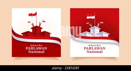 hari pahlawan nasional or indonesia national heroes day social media square banner Stock Vector